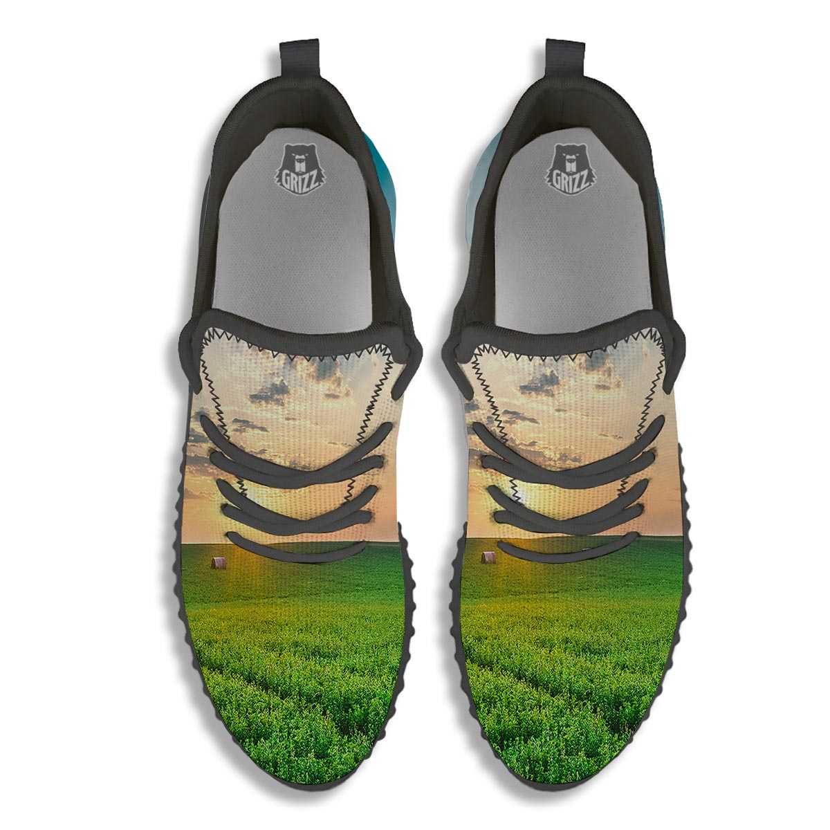 Meadow Sunrise Print Black Walking Shoes-grizzshop