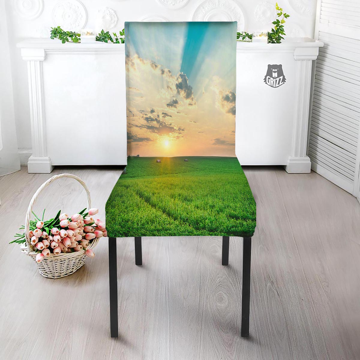 Meadow Sunrise Print Dining Chair Slipcover-grizzshop