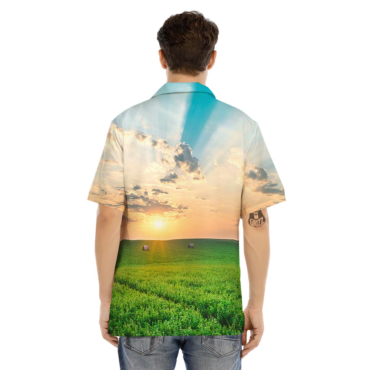 Meadow Sunrise Print Men's Hawaiian Shirt-grizzshop