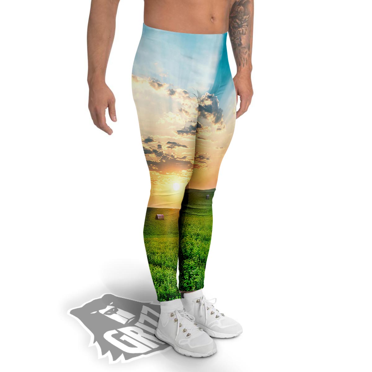 Meadow Sunrise Print Men's Leggings-grizzshop