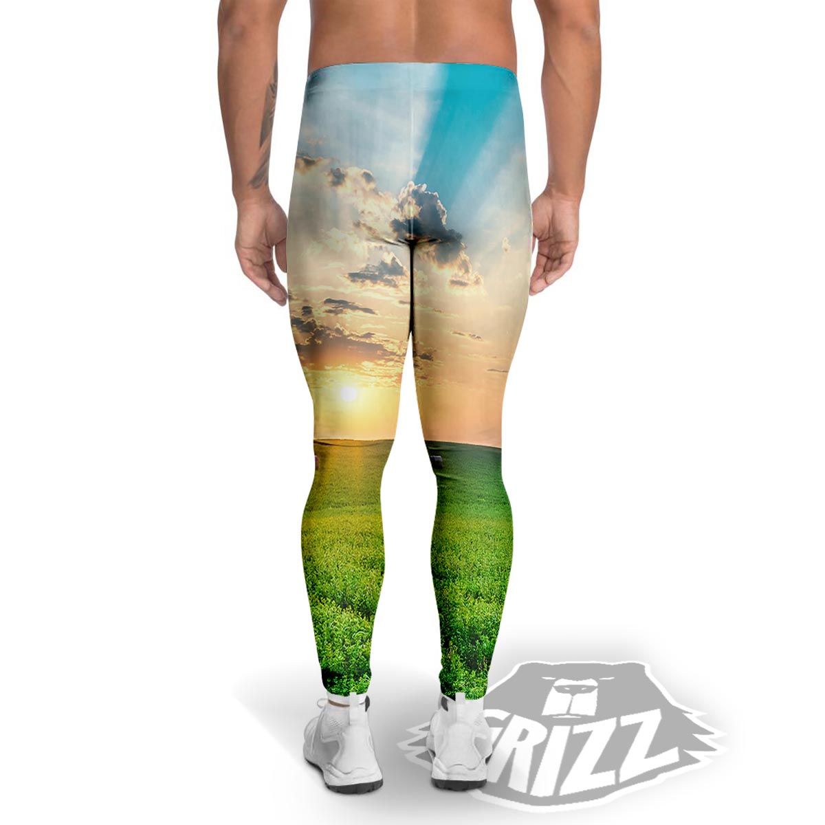 Meadow Sunrise Print Men's Leggings-grizzshop