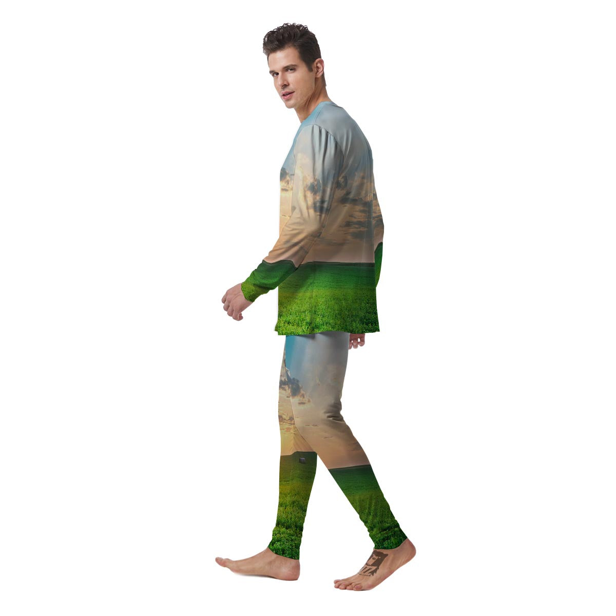 Meadow Sunrise Print Men's Pajamas-grizzshop