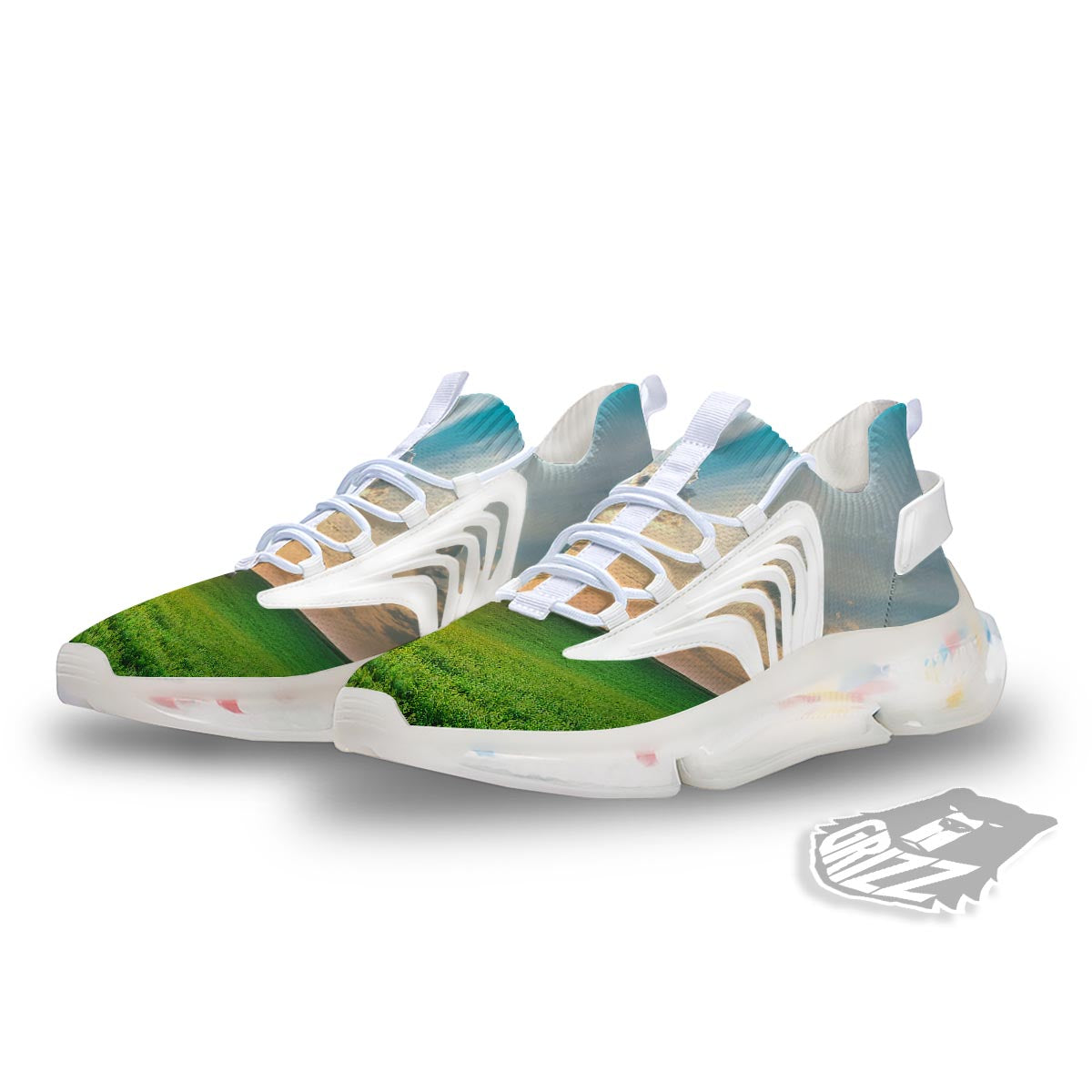 Meadow Sunrise Print White Gym Shoes-grizzshop