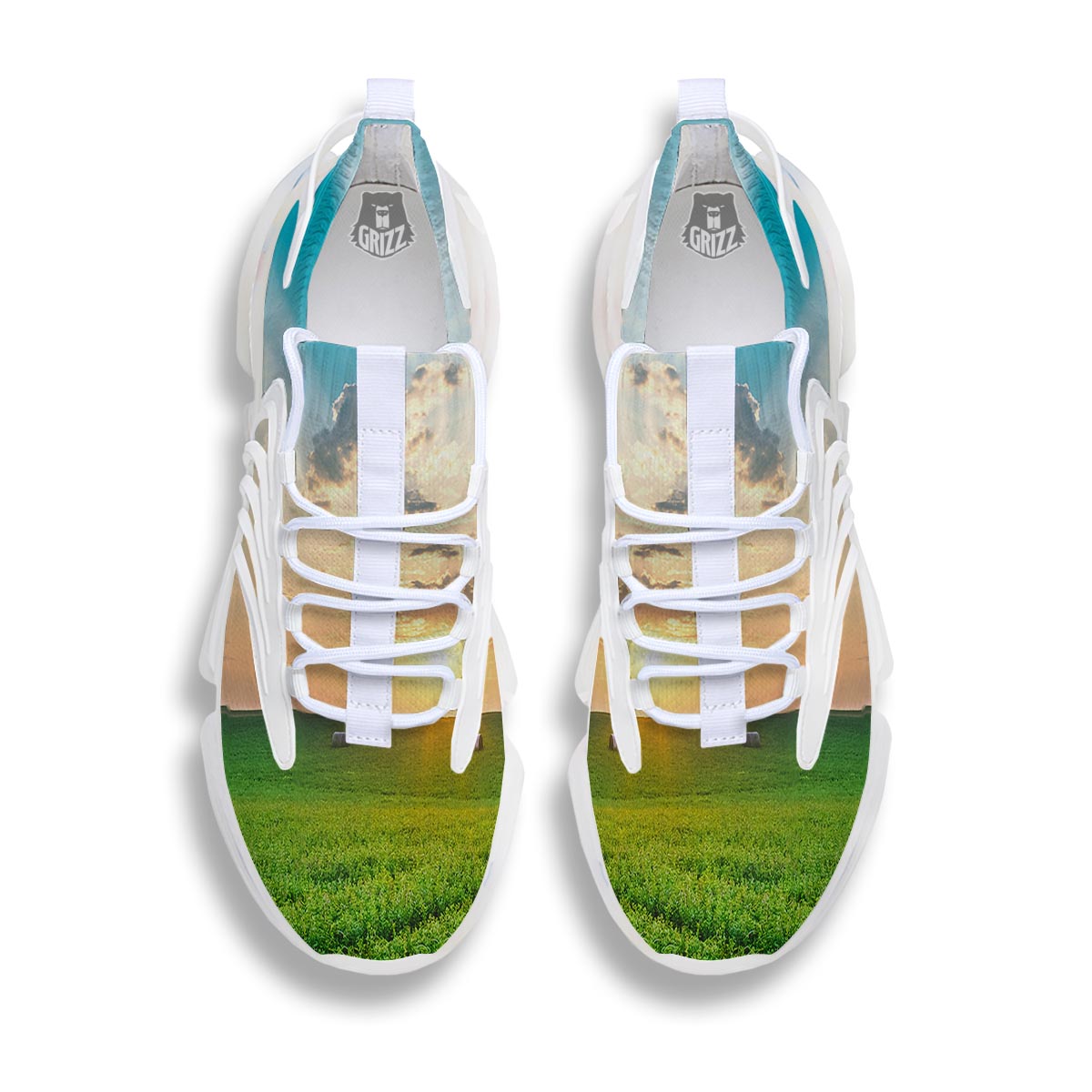 Meadow Sunrise Print White Gym Shoes-grizzshop