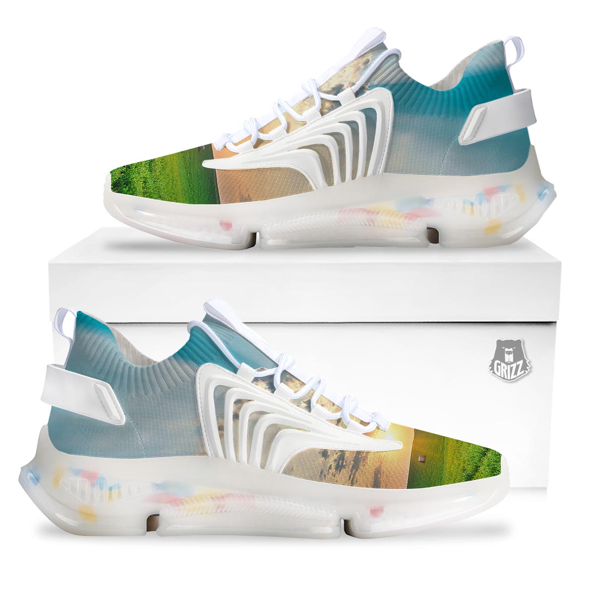 Meadow Sunrise Print White Gym Shoes-grizzshop