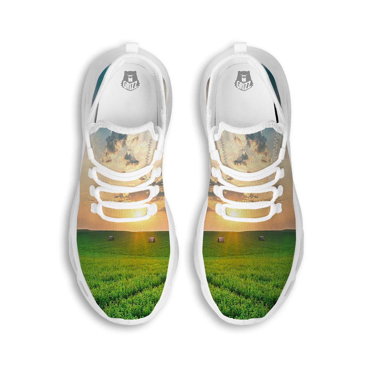 Meadow Sunrise Print White Running Shoes-grizzshop