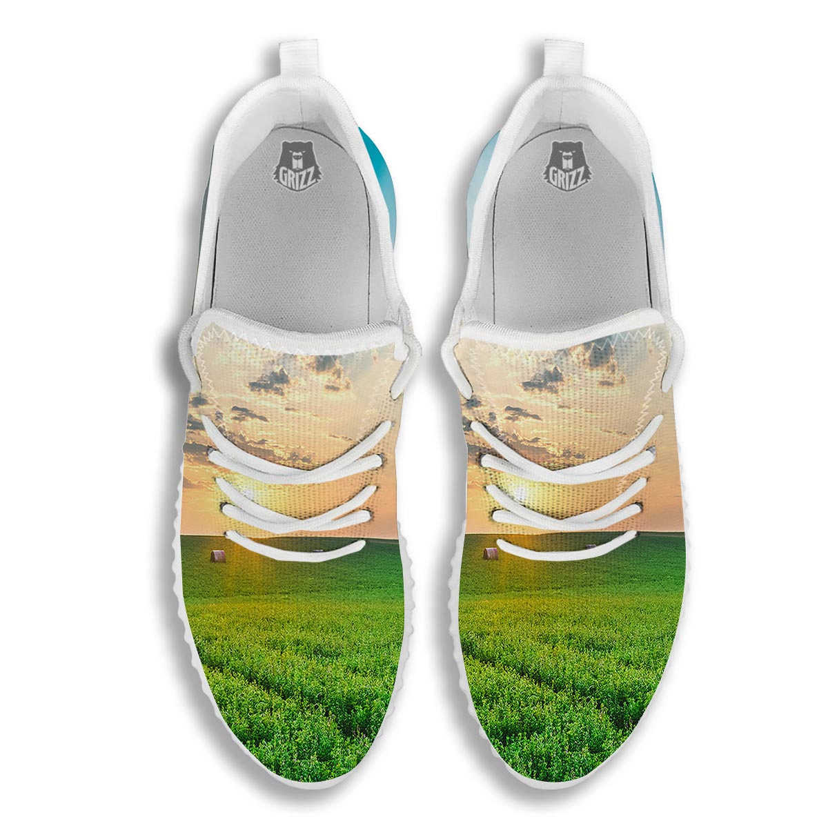Meadow Sunrise Print White Walking Shoes-grizzshop