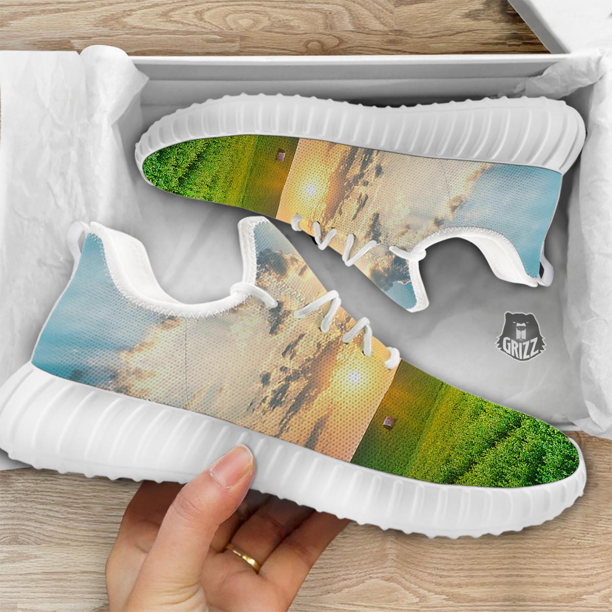 Meadow Sunrise Print White Walking Shoes-grizzshop