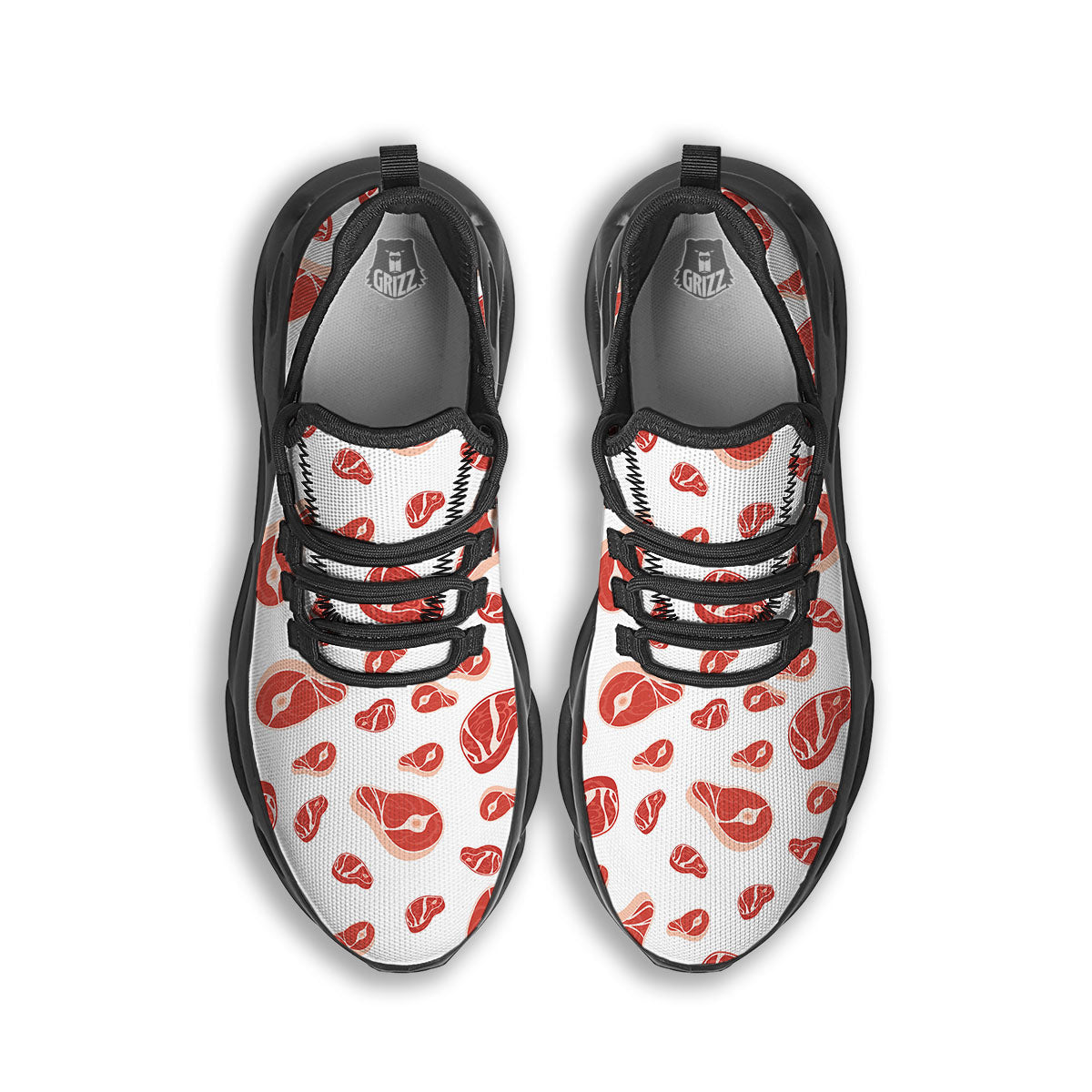 Meat Print Pattern Black Running Shoes-grizzshop