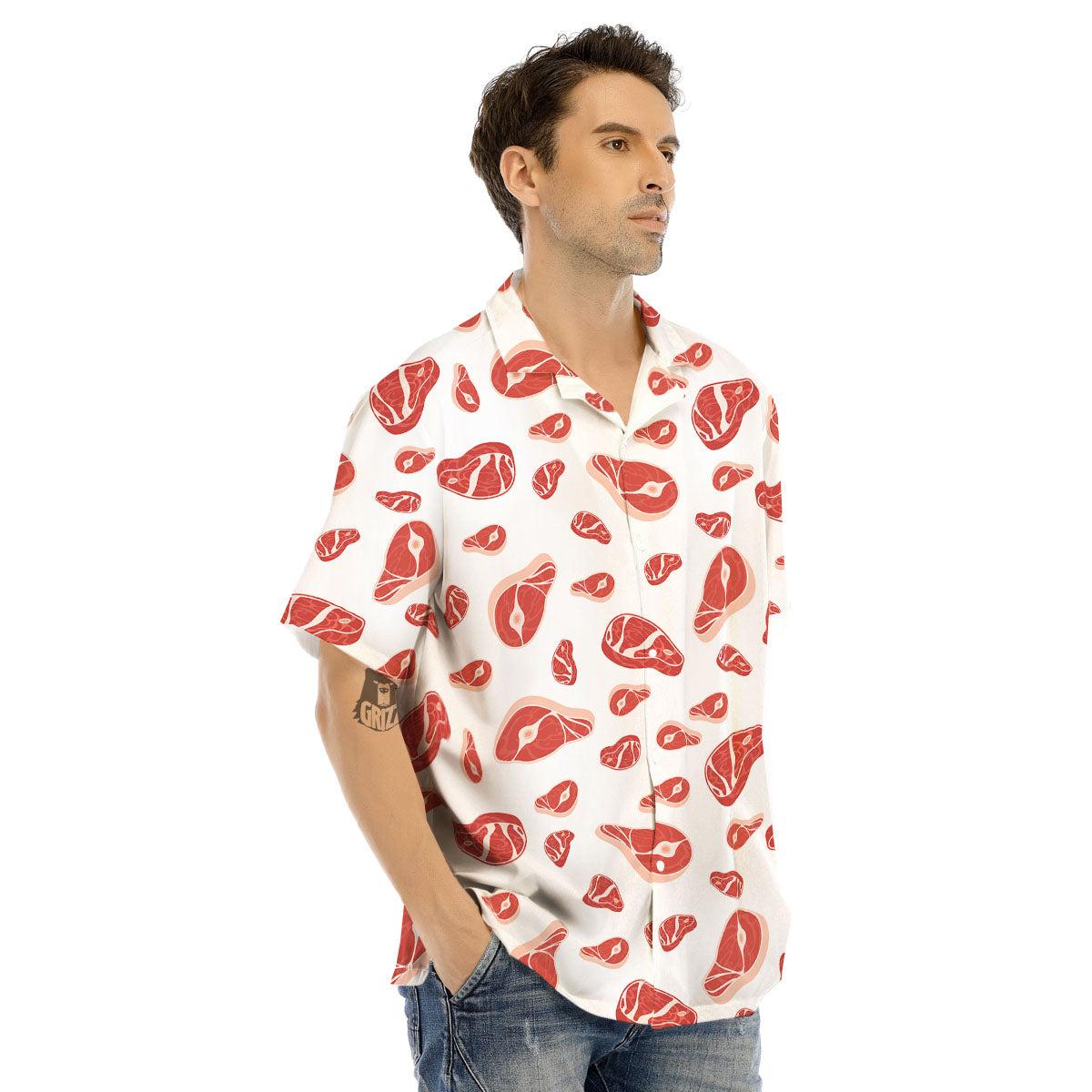 Meat Print Pattern Men's Hawaiian Shirt-grizzshop