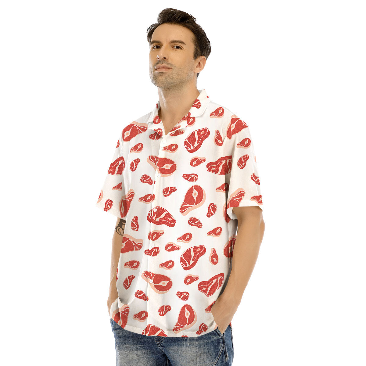 Meat Print Pattern Men's Hawaiian Shirt-grizzshop
