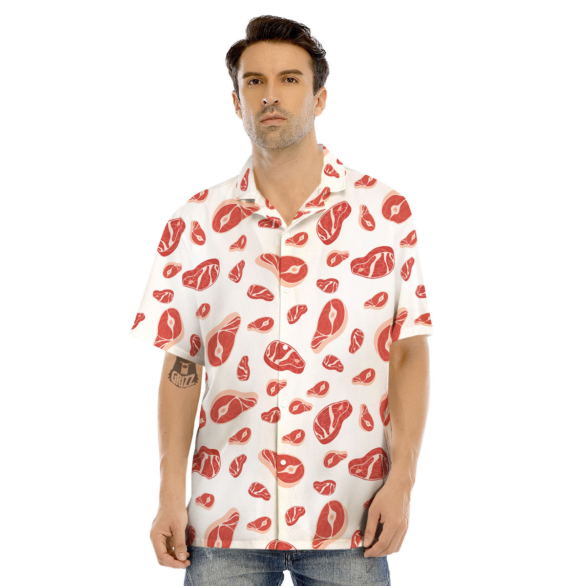 Meat Print Pattern Men's Hawaiian Shirt-grizzshop