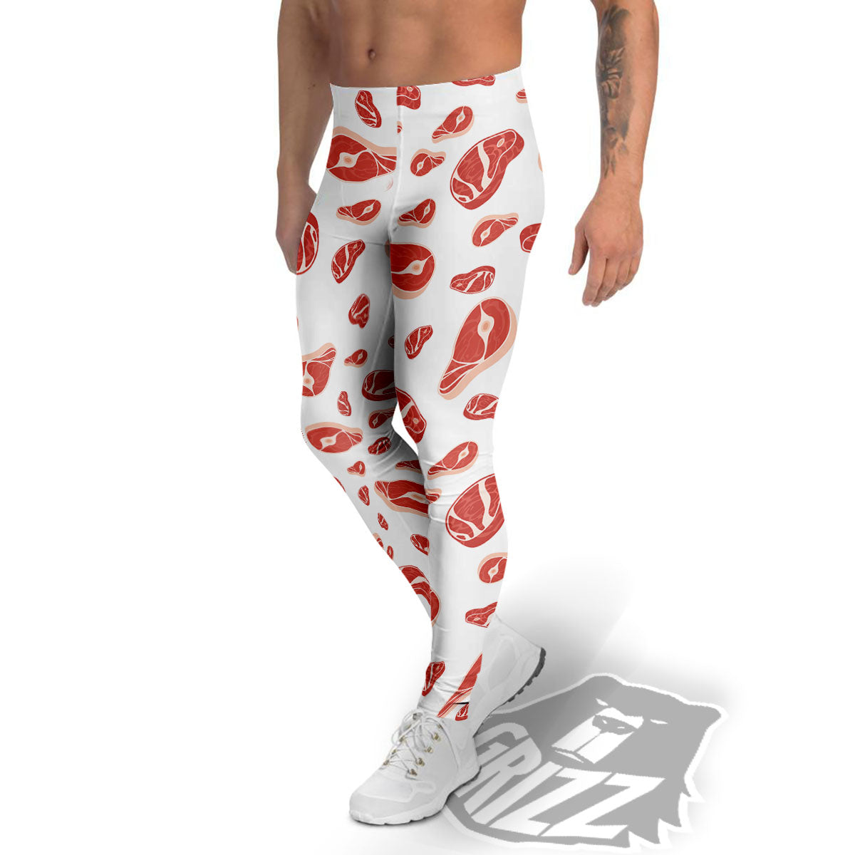 Meat Print Pattern Men's Leggings-grizzshop