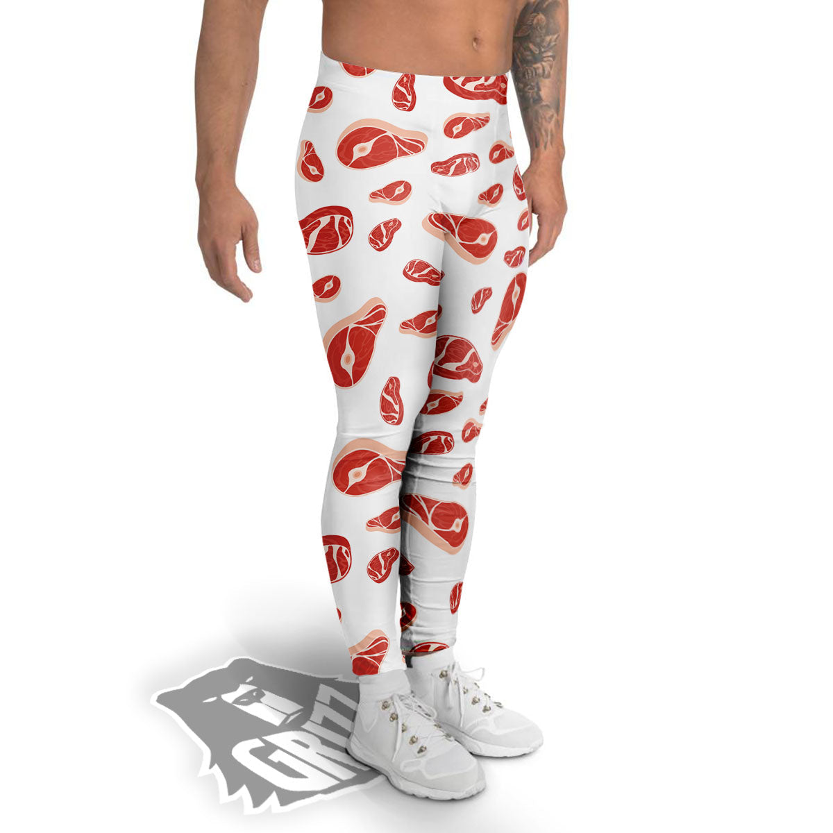 Meat Print Pattern Men's Leggings-grizzshop