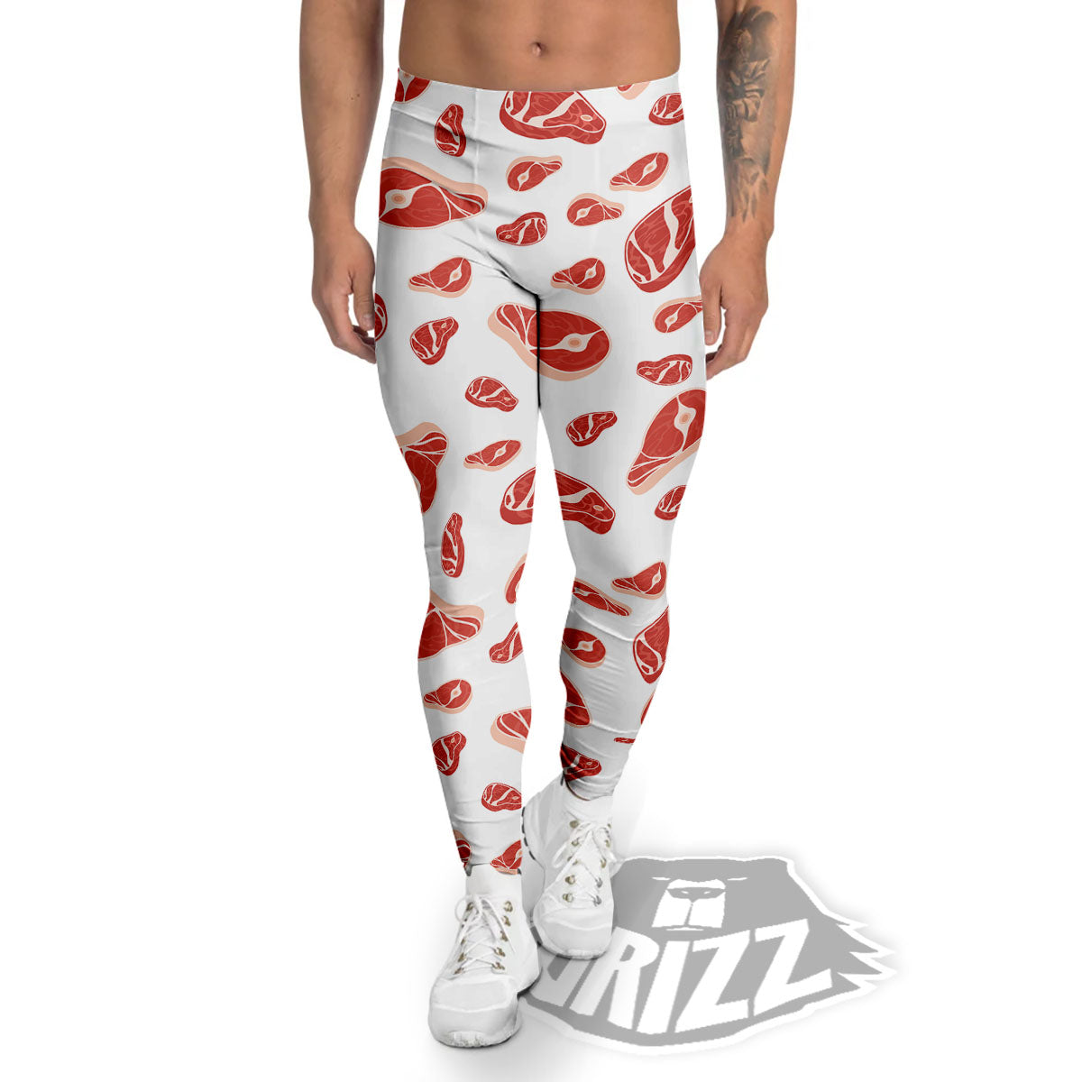 Meat Print Pattern Men's Leggings-grizzshop
