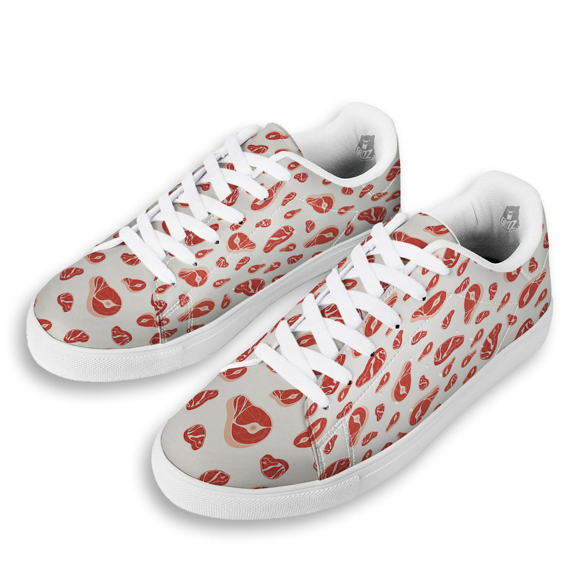 Meat Print Pattern White Low Top Sneakers-grizzshop