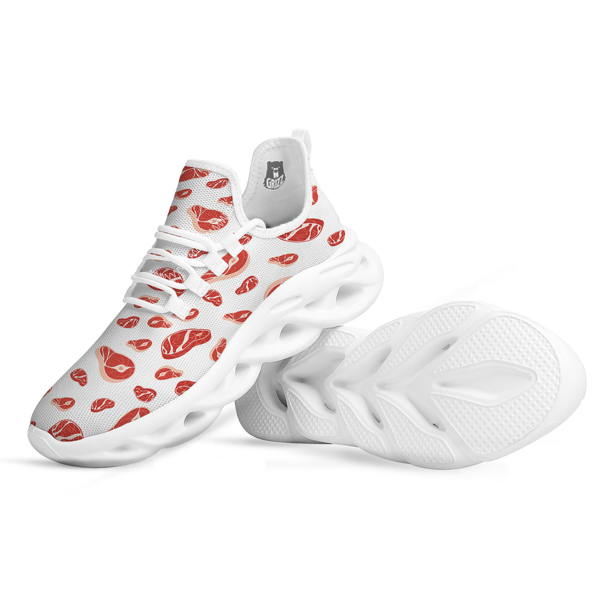 Meat Print Pattern White Running Shoes-grizzshop