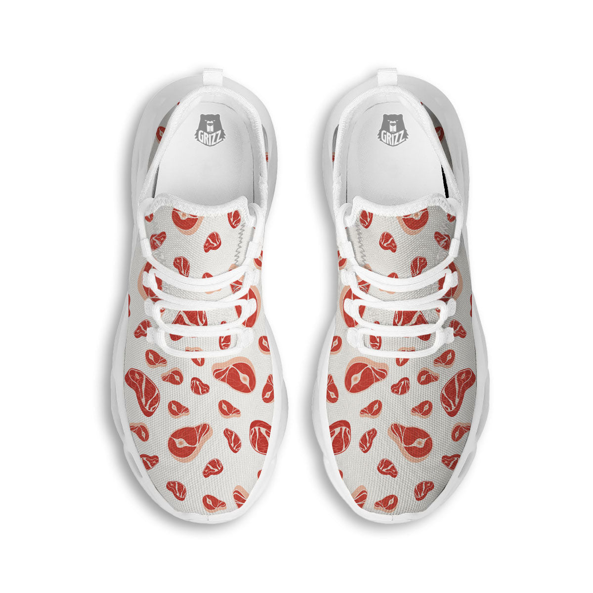 Meat Print Pattern White Running Shoes-grizzshop