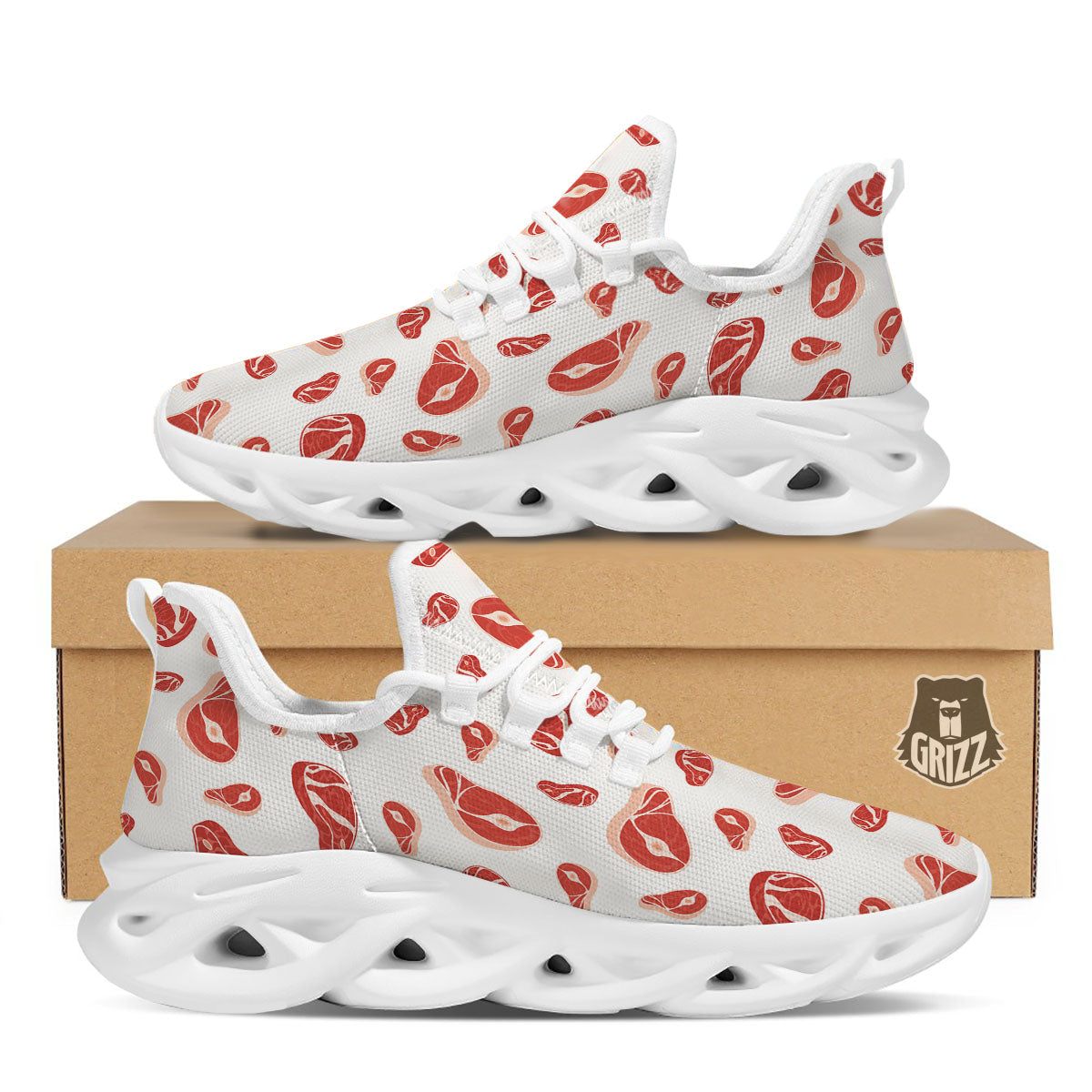 Meat Print Pattern White Running Shoes-grizzshop