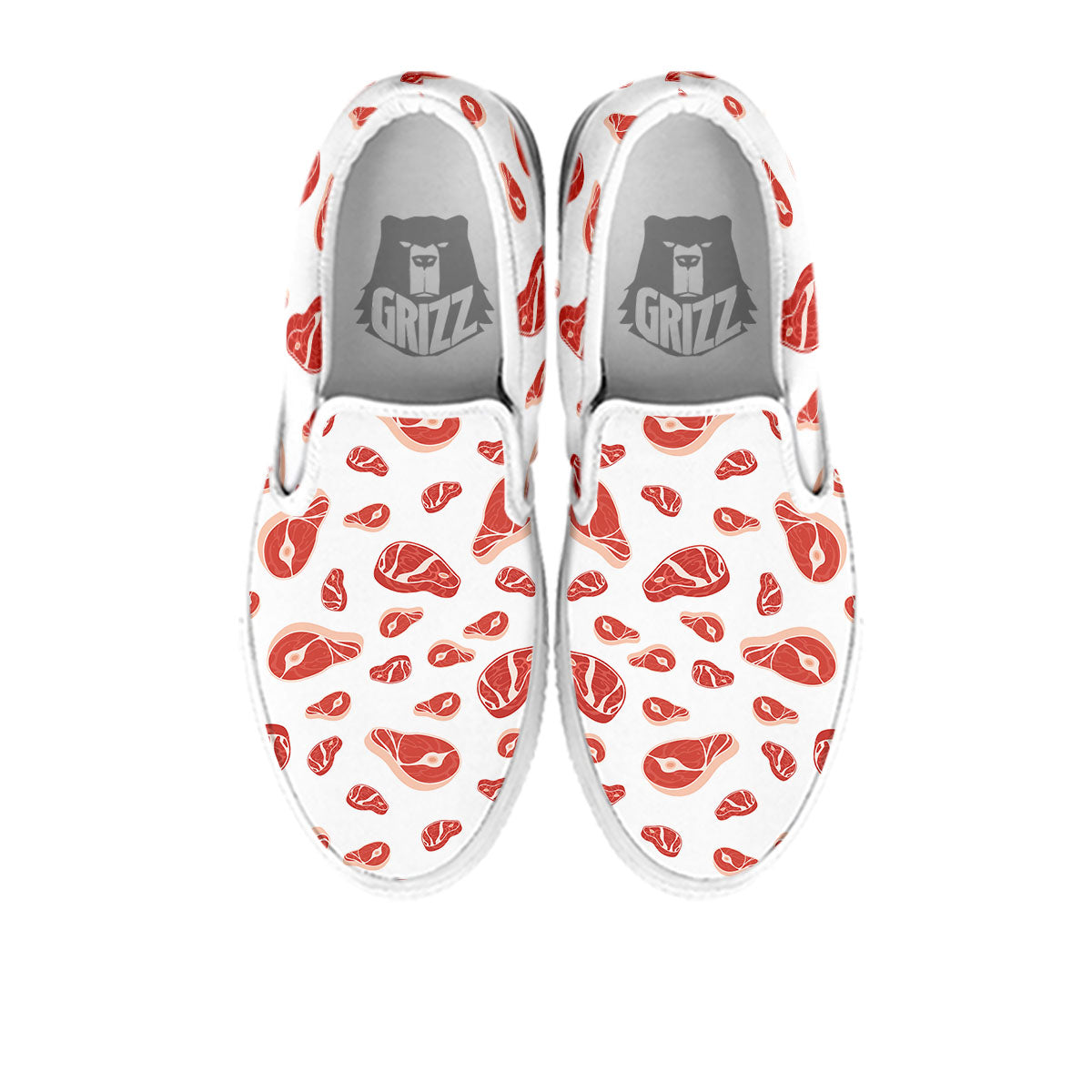 Meat Print Pattern White Slip On Shoes-grizzshop