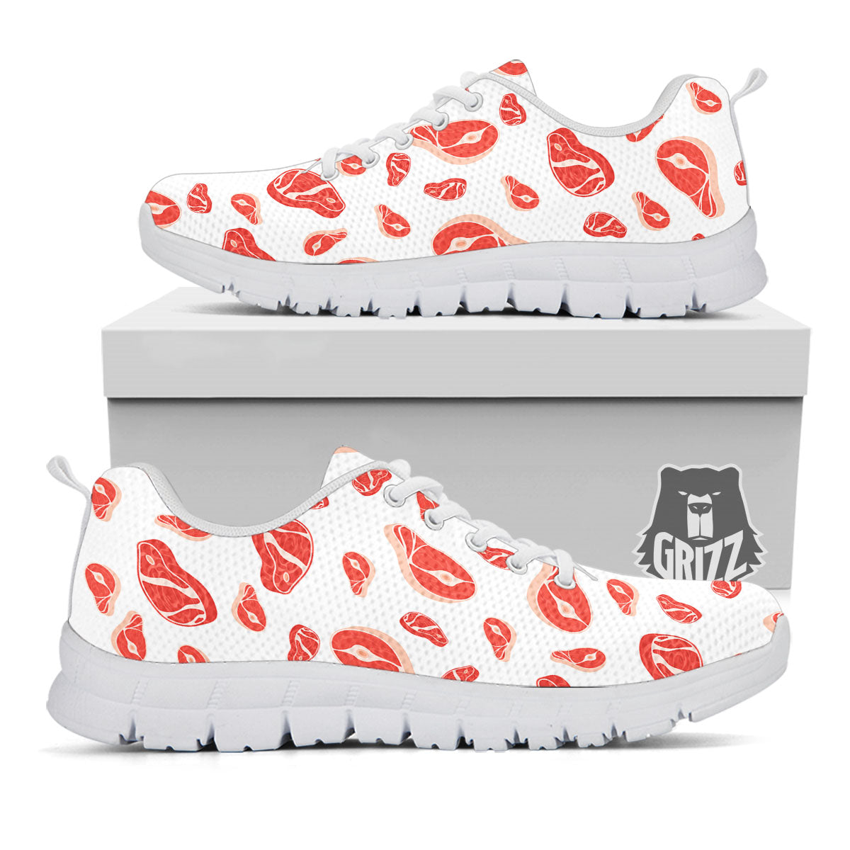 Meat Print Pattern White Sneaker-grizzshop