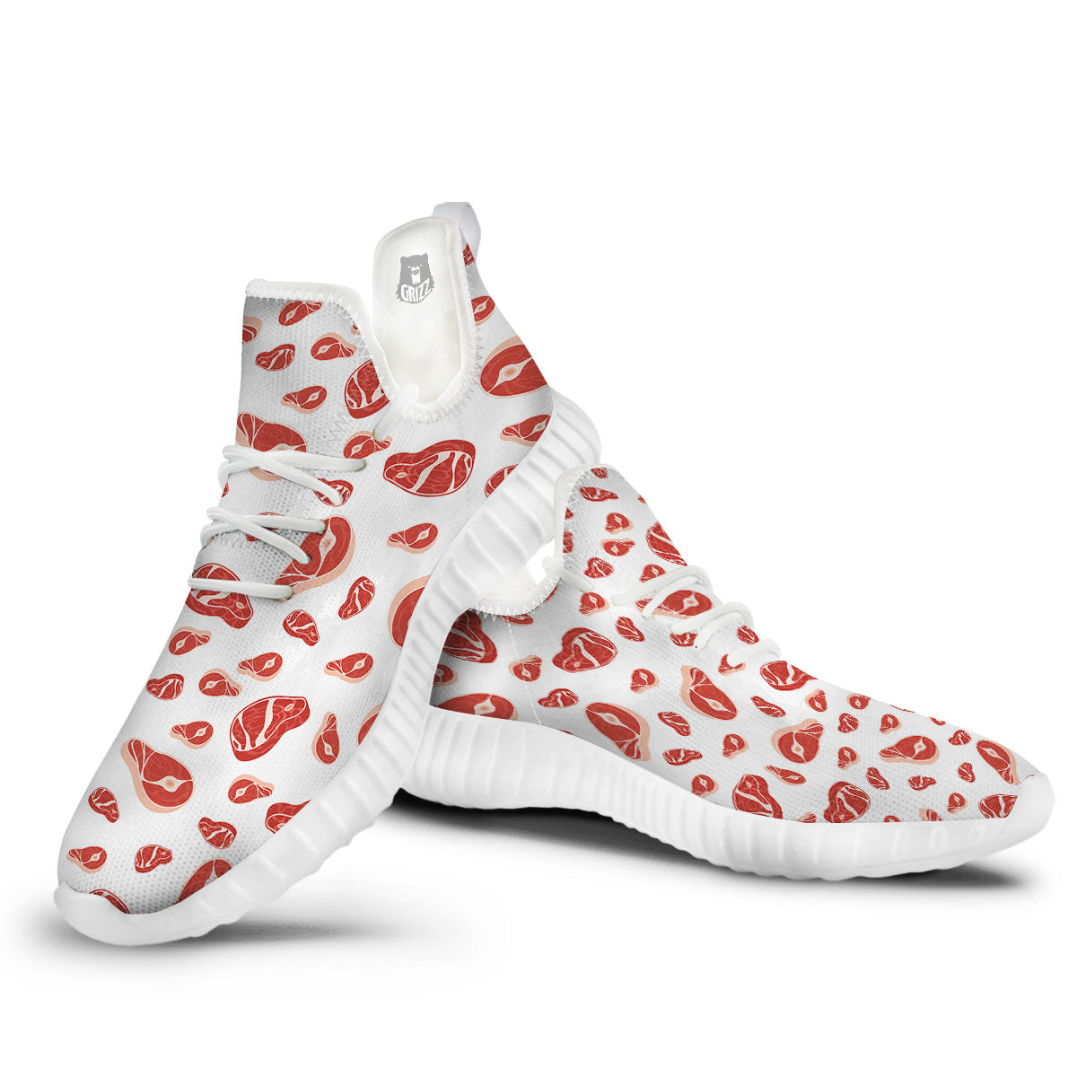 Meat Print Pattern White Walking Shoes-grizzshop