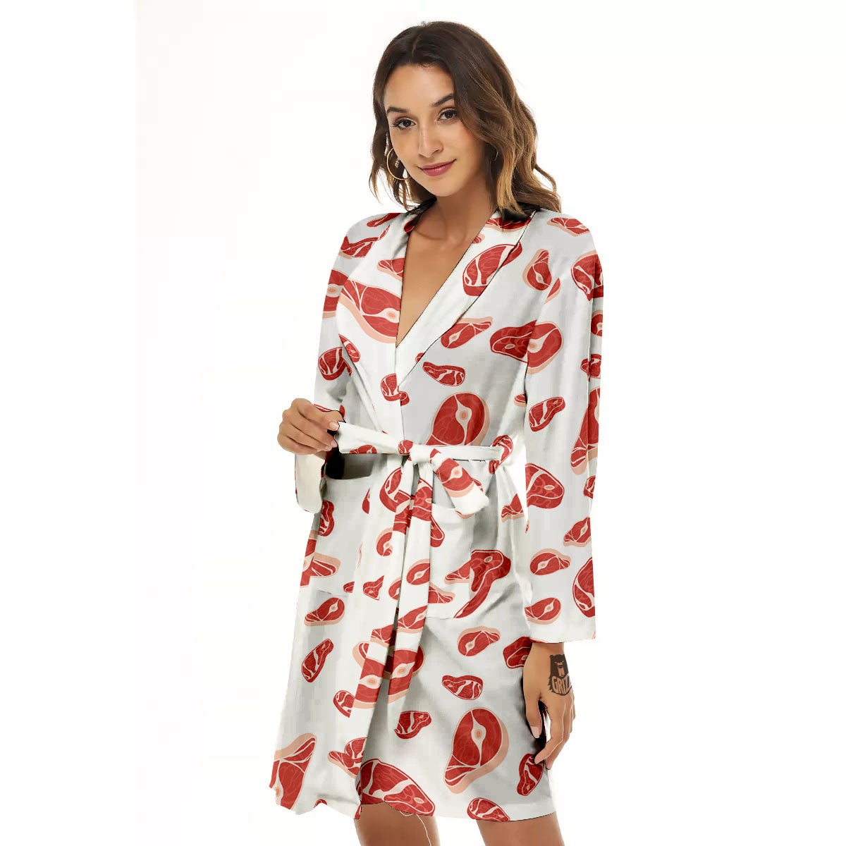 Meat Print Pattern Women's Robe-grizzshop