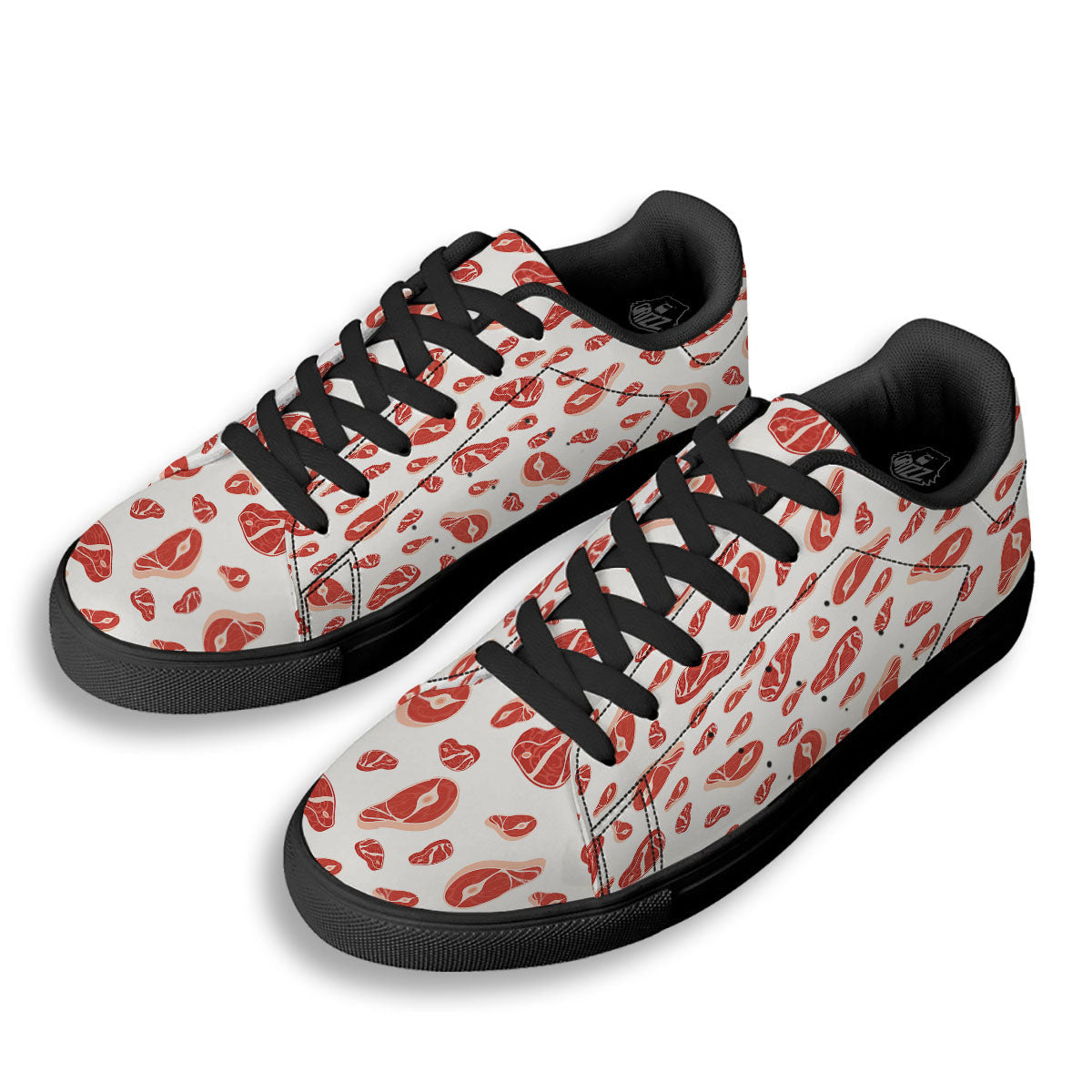 Meat Red Print Pattern Black Low Top Sneakers-grizzshop