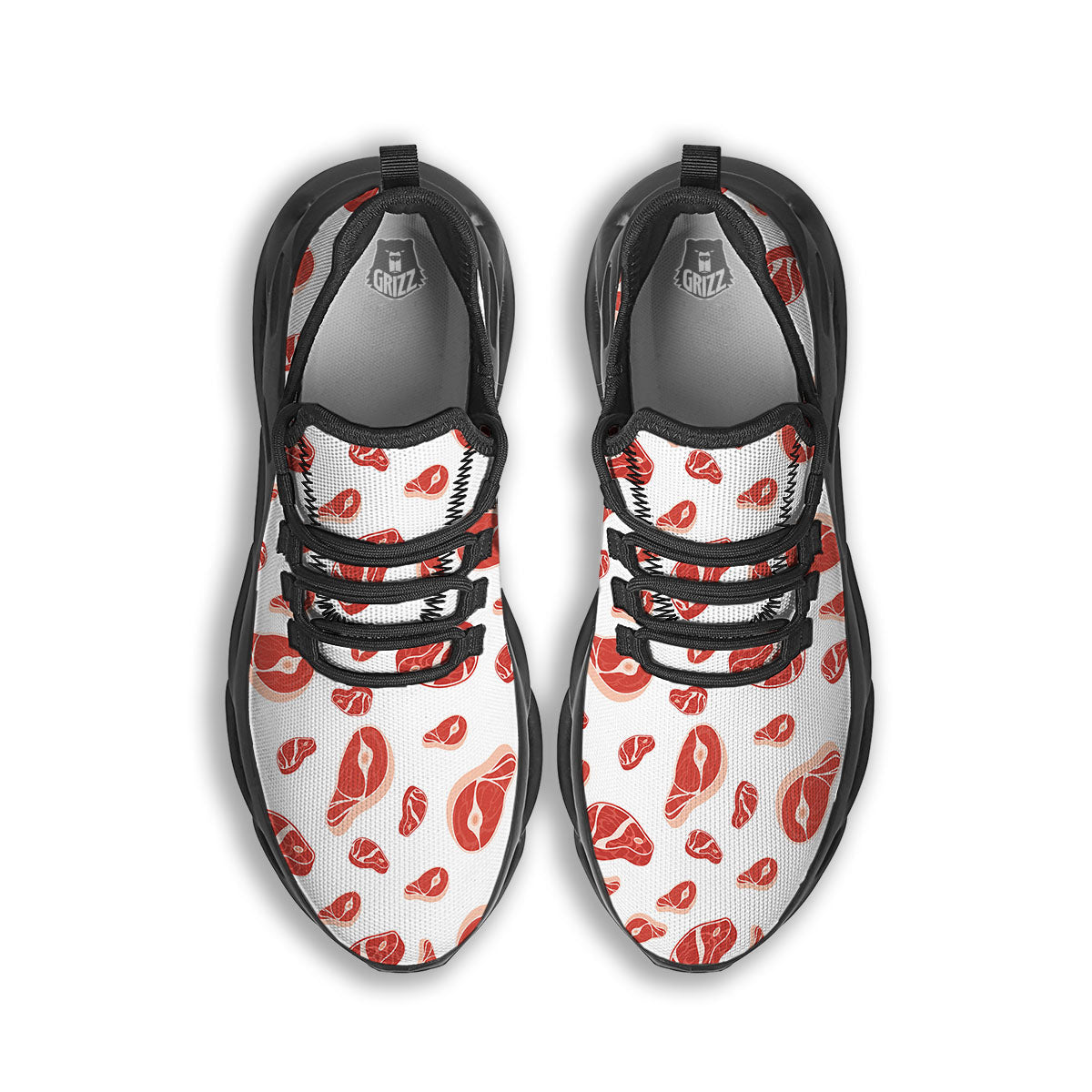 Meat Red Print Pattern Black Running Shoes-grizzshop
