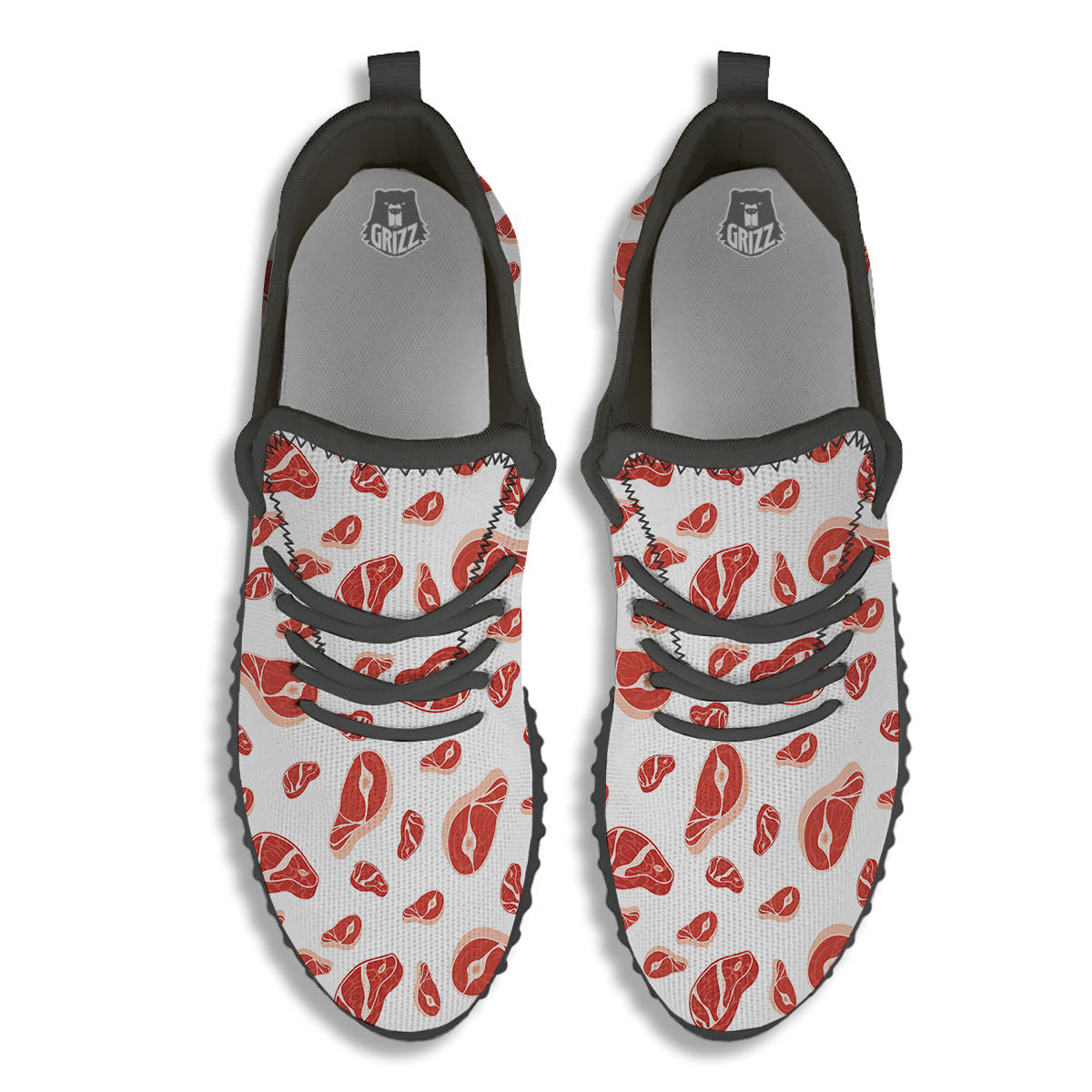 Meat Red Print Pattern Black Walking Shoes-grizzshop