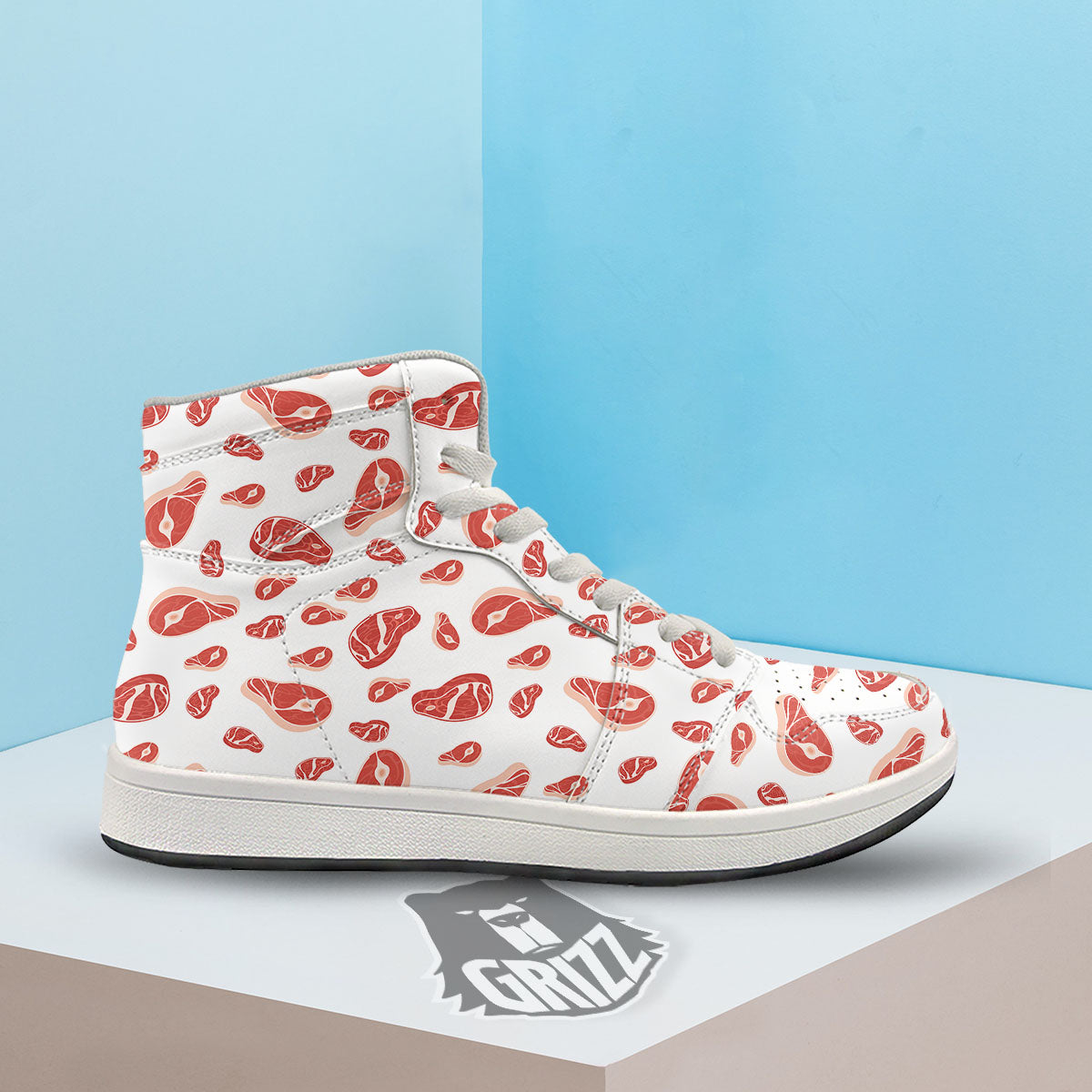 Meat Red Print Pattern High Top Sneakers-grizzshop