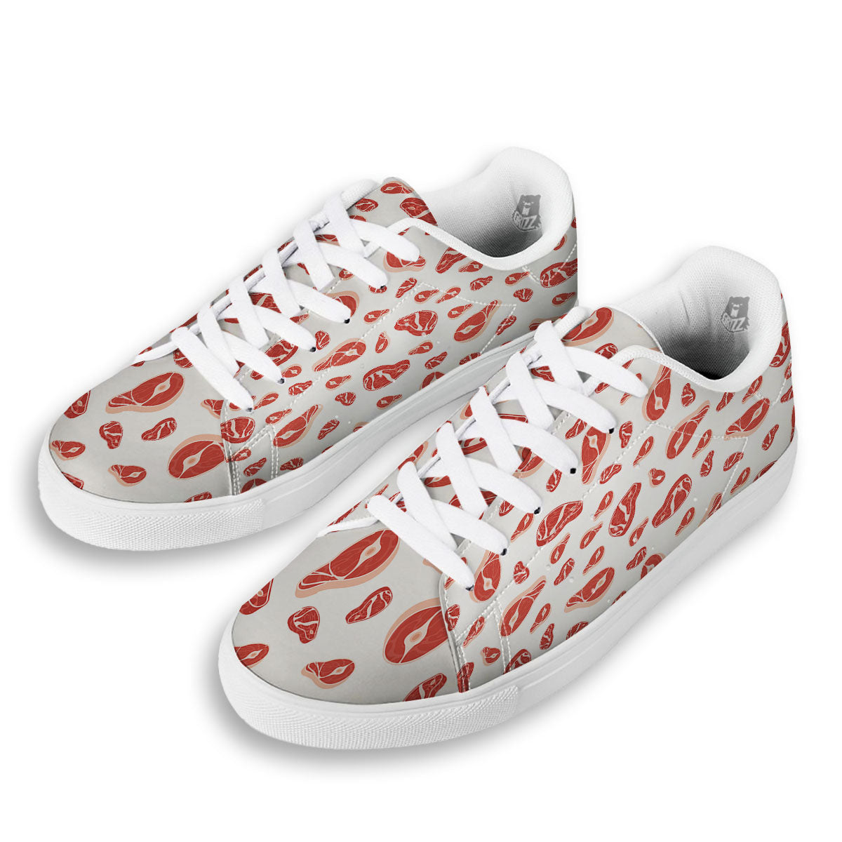 Meat Red Print Pattern White Low Top Sneakers-grizzshop