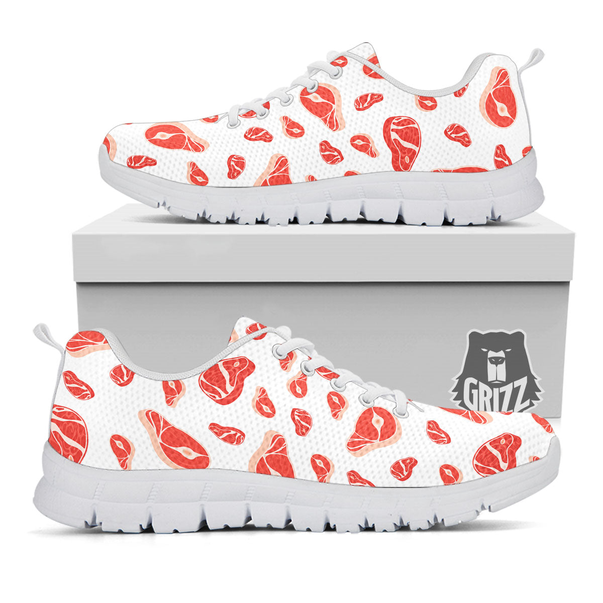 Meat Red Print Pattern White Sneaker-grizzshop