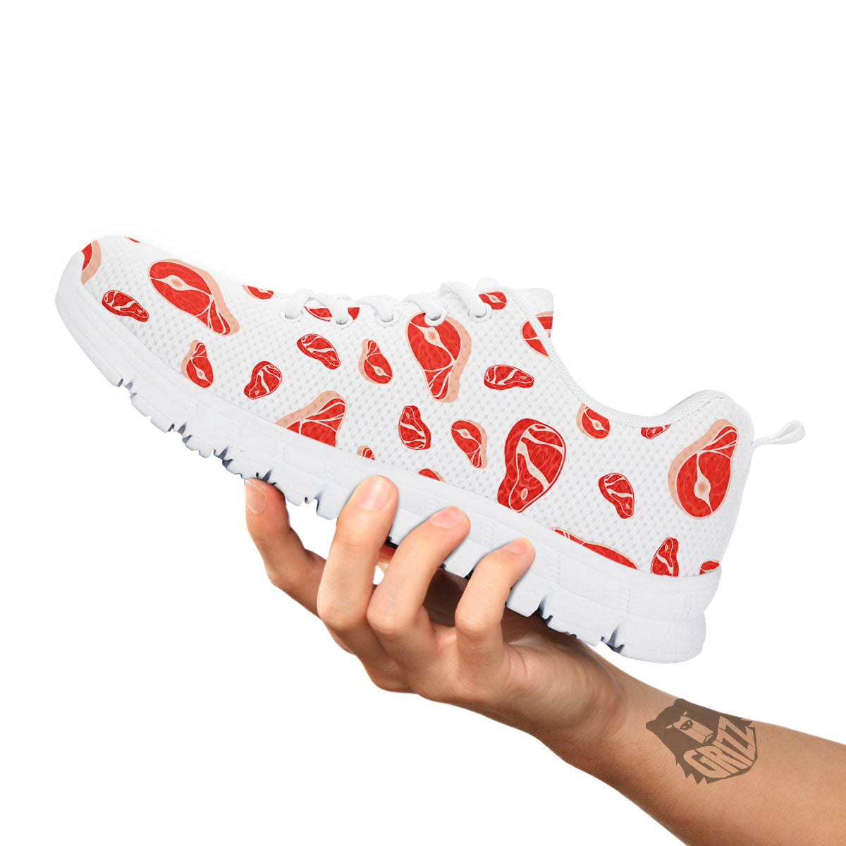 Meat Red Print Pattern White Sneaker-grizzshop