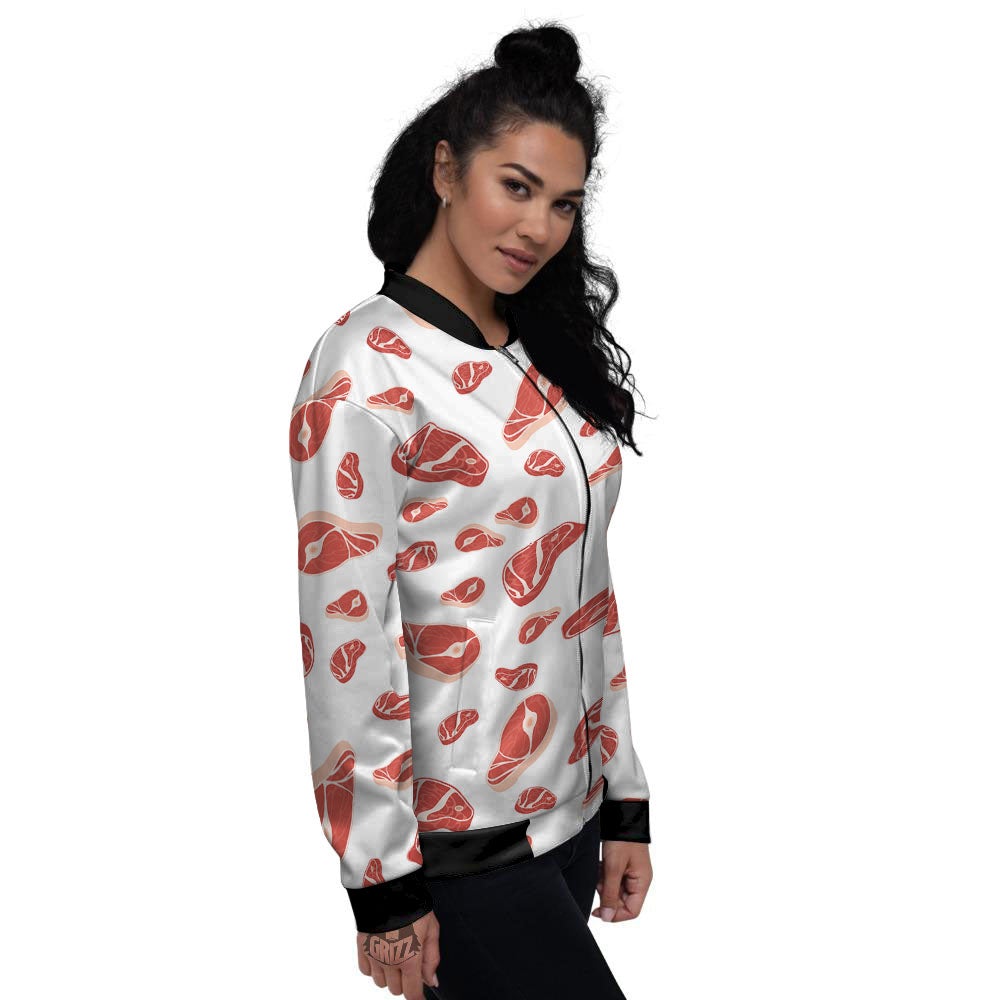 Meat Red Print Pattern Women's Bomber Jacket-grizzshop