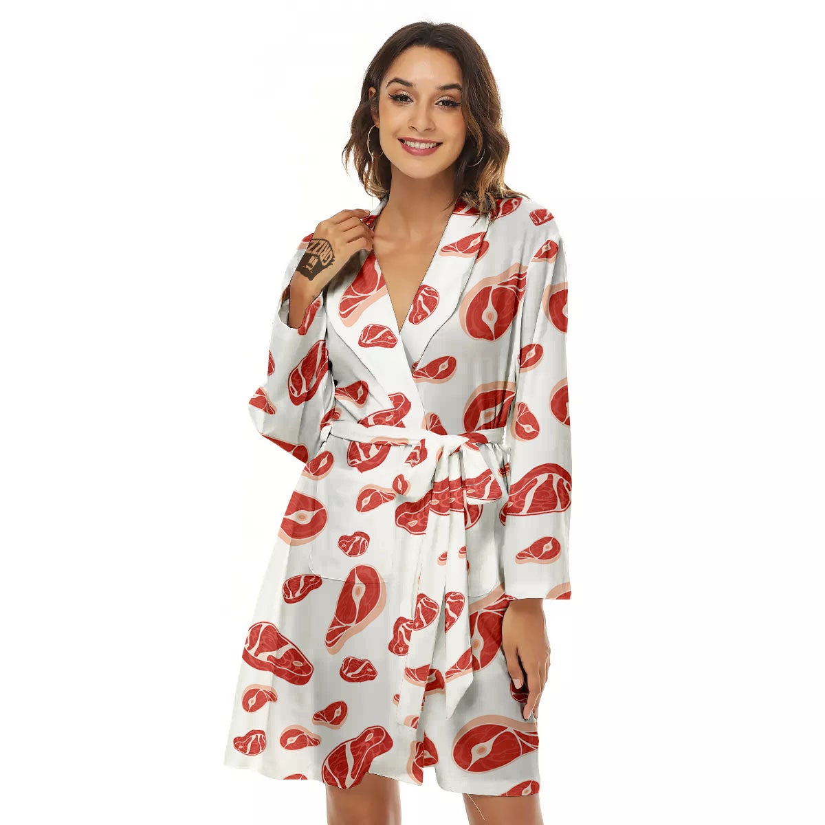 Meat Red Print Pattern Women's Robe-grizzshop