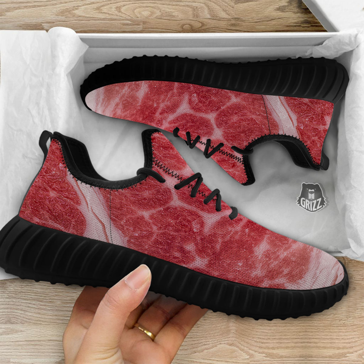 Meat Wagyu Beef Print Black Walking Shoes-grizzshop