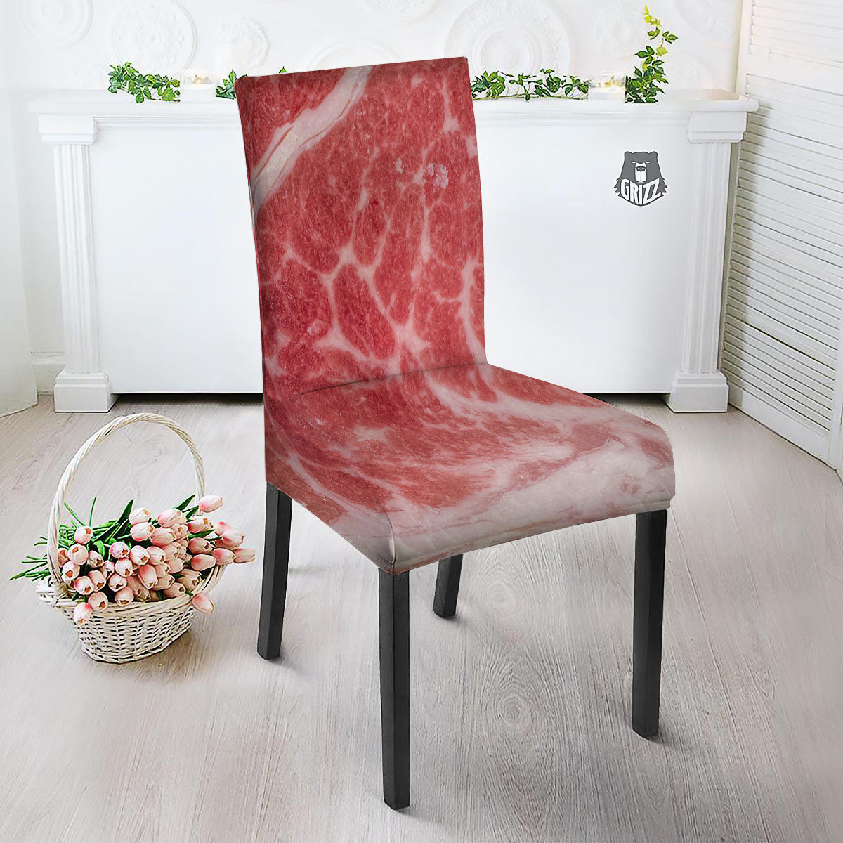 Meat Wagyu Beef Print Dining Chair Slipcover-grizzshop