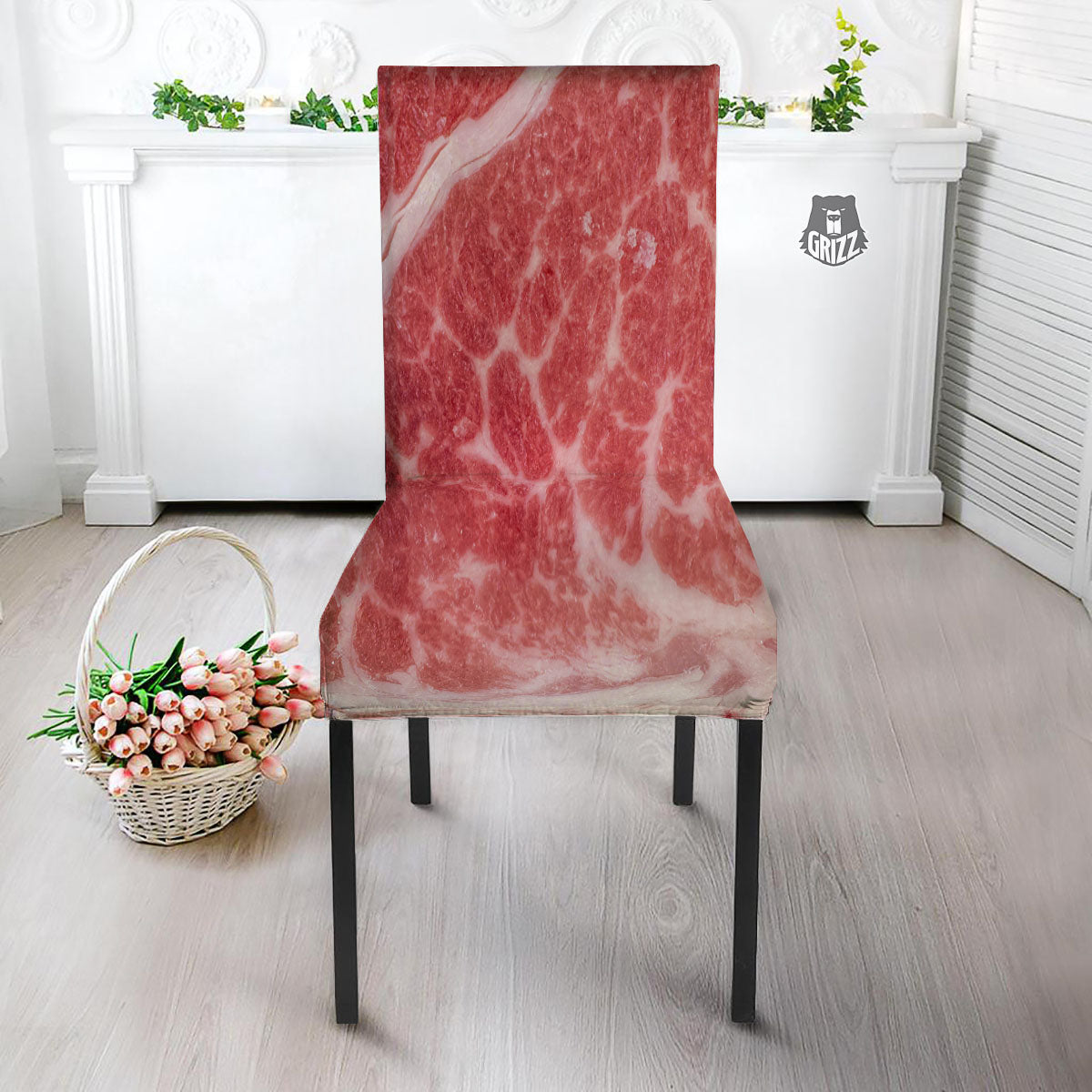 Meat Wagyu Beef Print Dining Chair Slipcover-grizzshop
