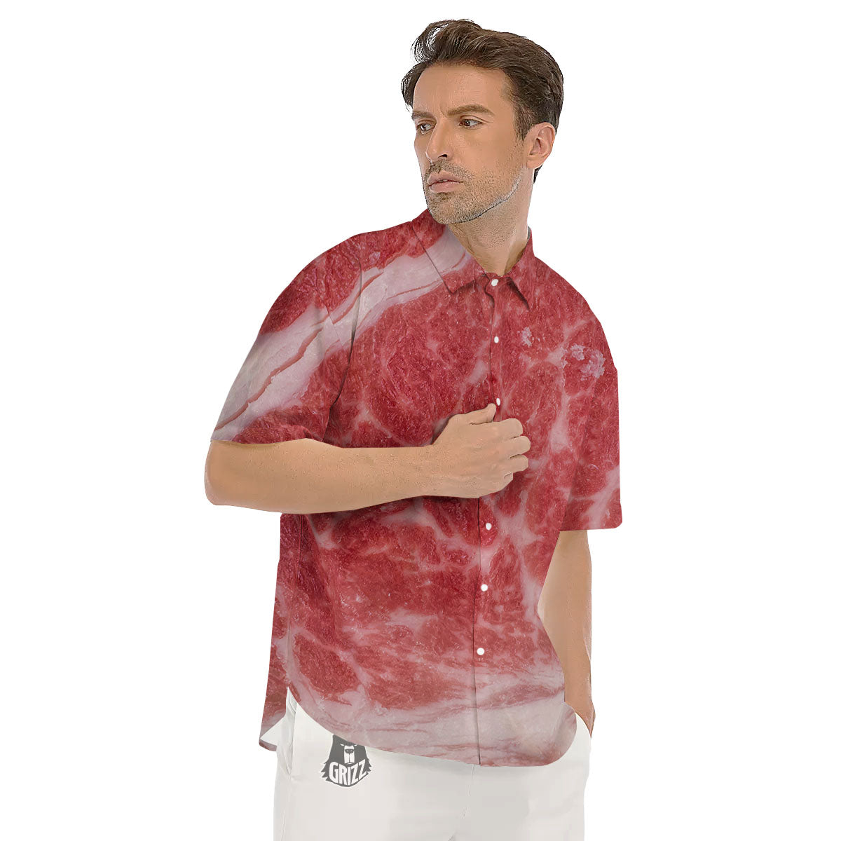 Meat Wagyu Beef Print Men's Short Sleeve Shirts-grizzshop