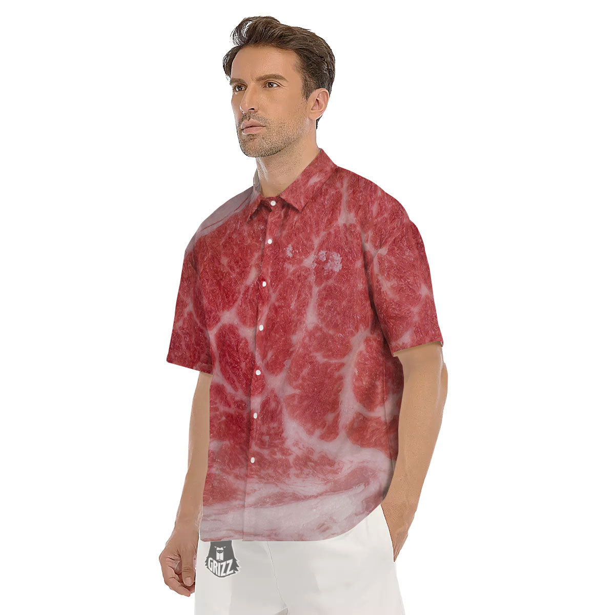 Meat Wagyu Beef Print Men's Short Sleeve Shirts-grizzshop