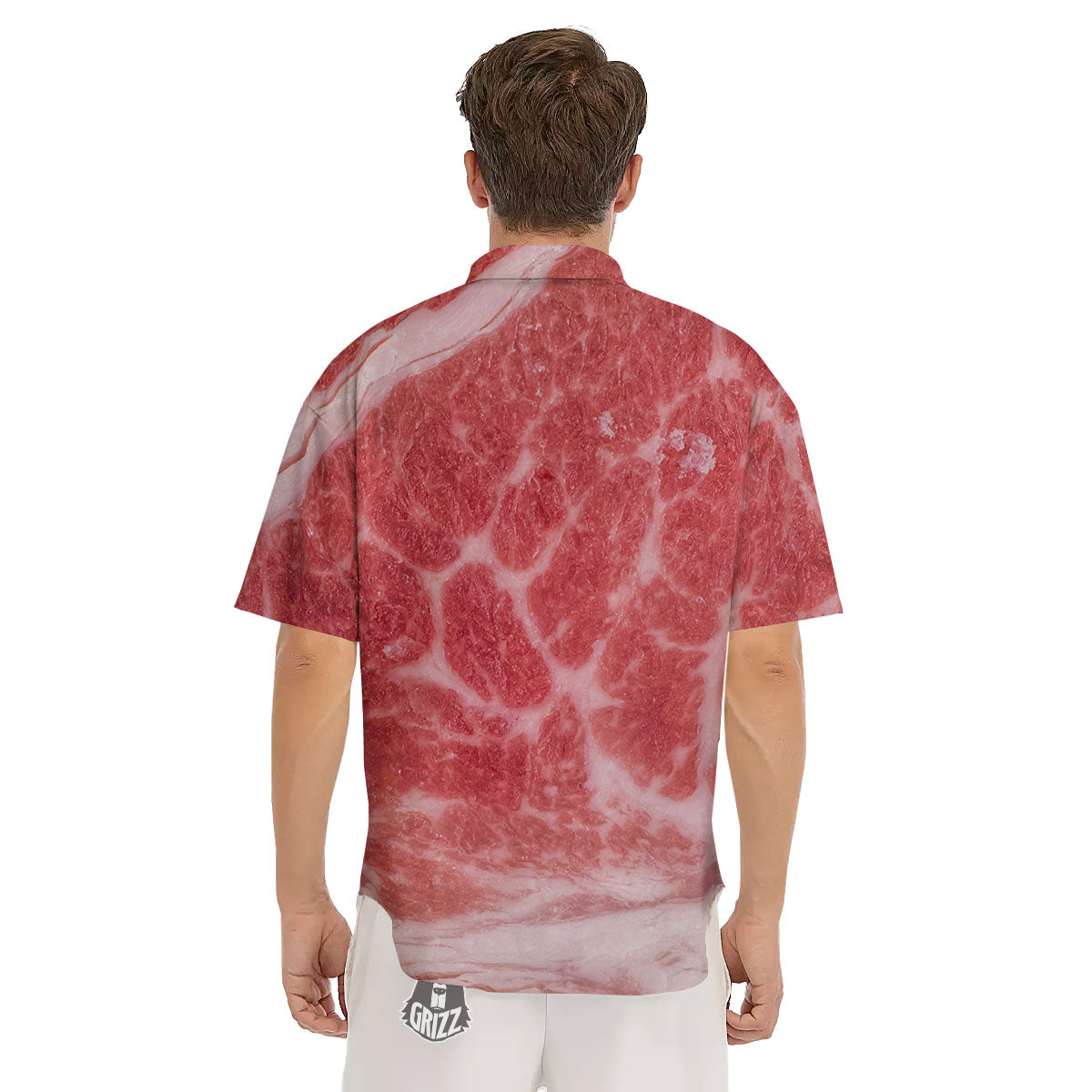Meat Wagyu Beef Print Men's Short Sleeve Shirts-grizzshop