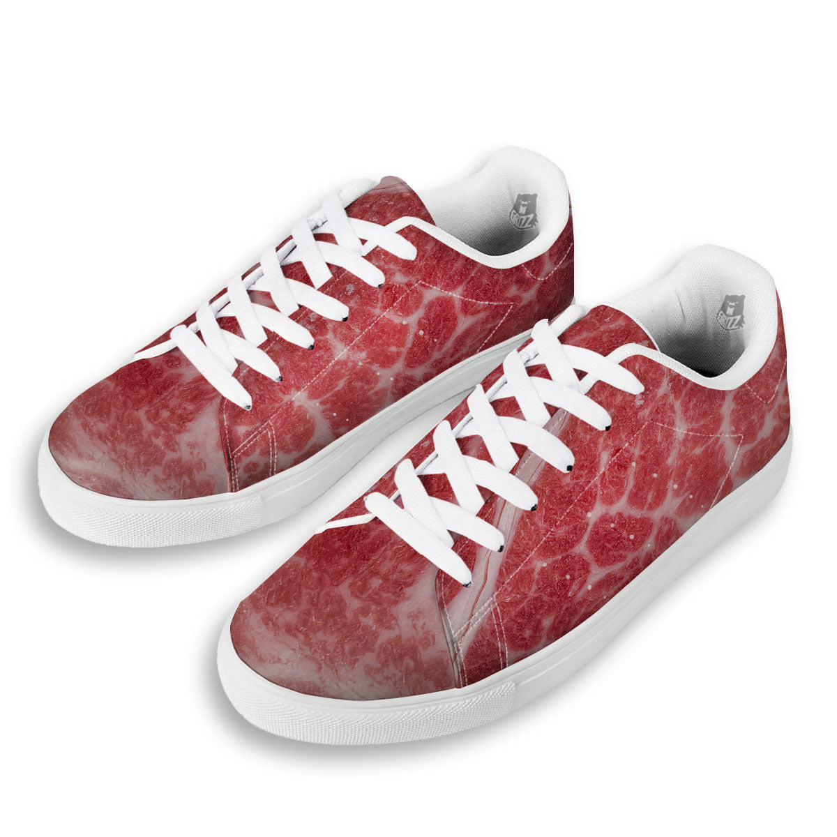 Meat Wagyu Beef Print White Low Top Sneakers-grizzshop