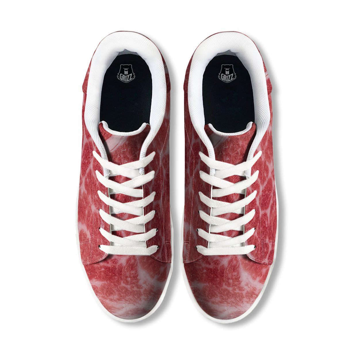 Meat Wagyu Beef Print White Low Top Sneakers-grizzshop