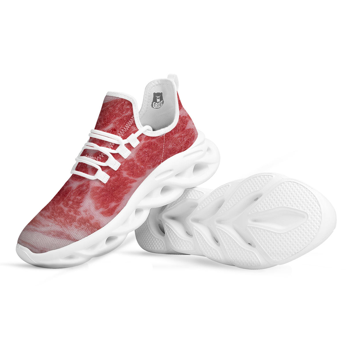 Meat Wagyu Beef Print White Running Shoes-grizzshop
