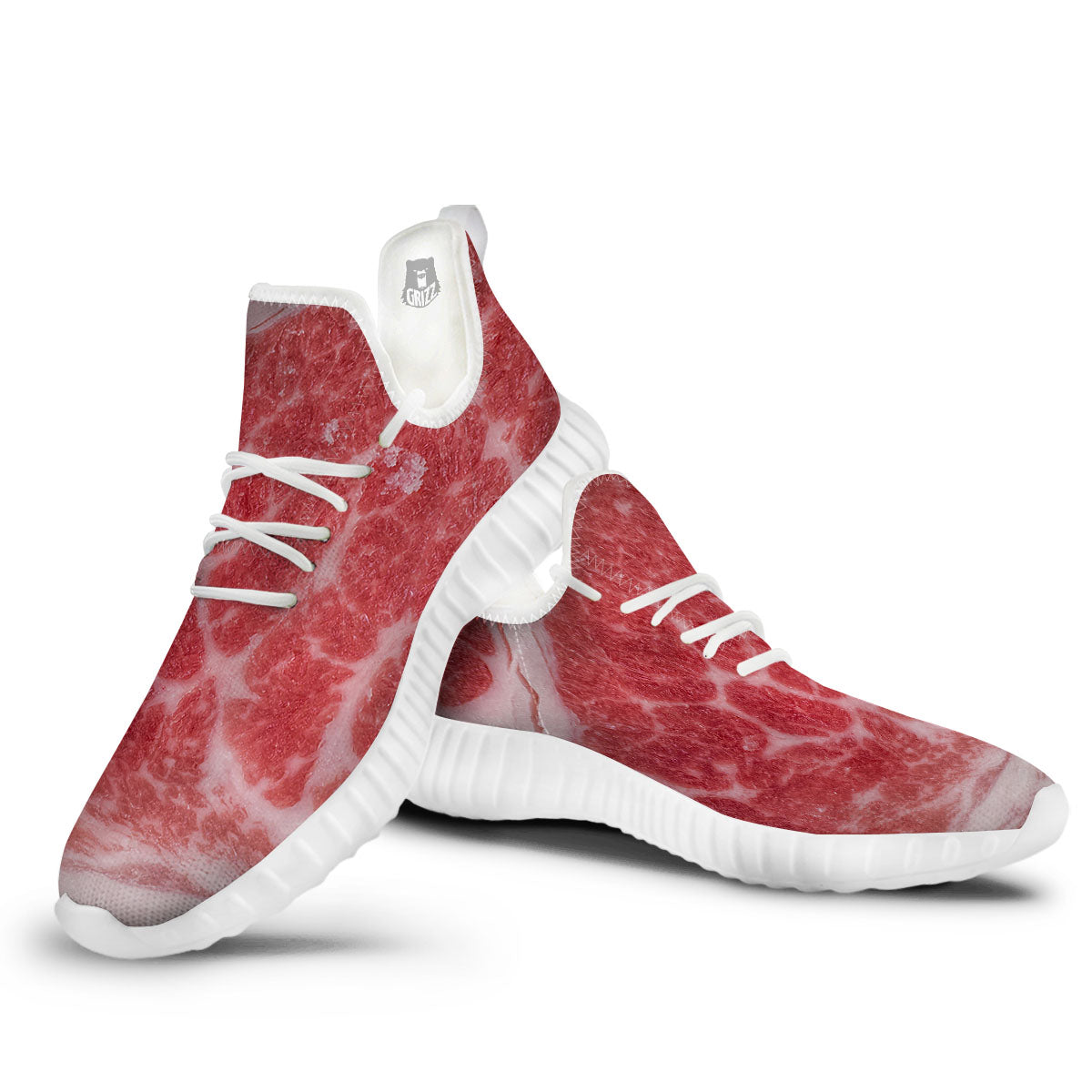 Meat Wagyu Beef Print White Walking Shoes-grizzshop