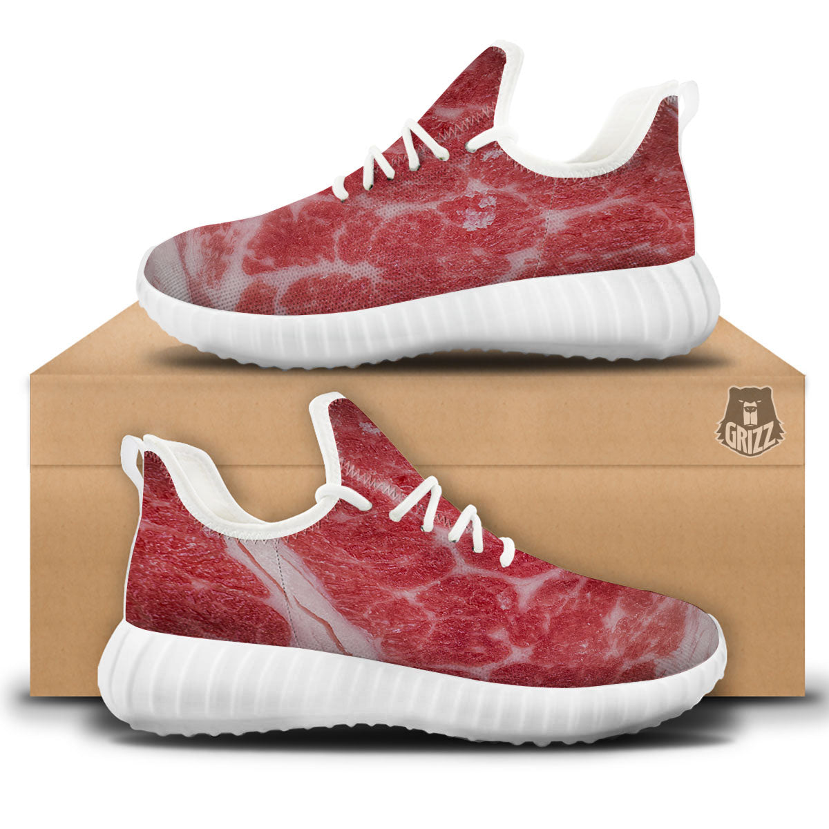 Meat Wagyu Beef Print White Walking Shoes-grizzshop