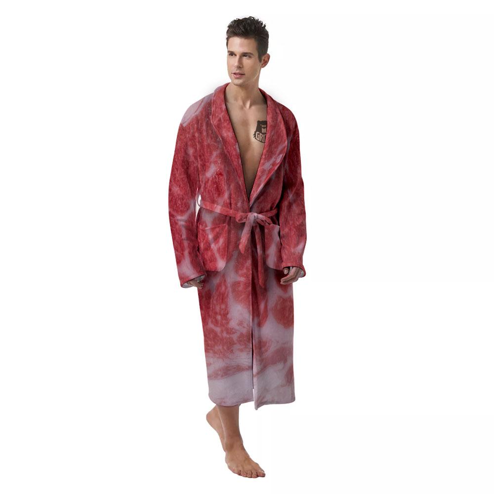 Meat Wagyu Beef Print Men's Robe-grizzshop