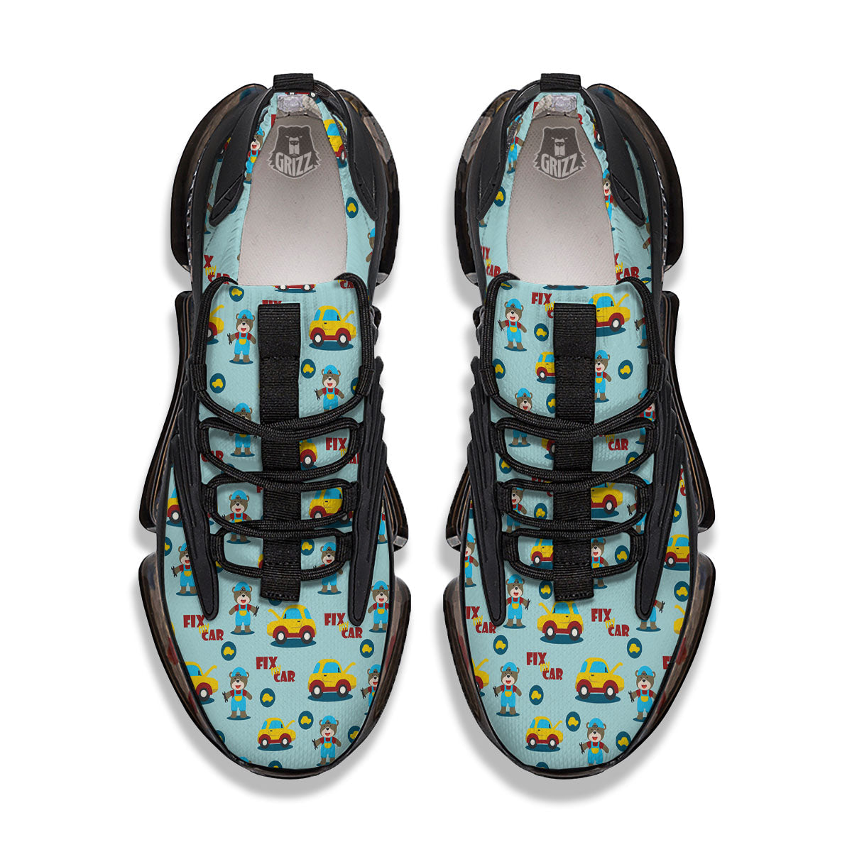 Mechanic Cartoon Print Pattern Black Gym Shoes-grizzshop