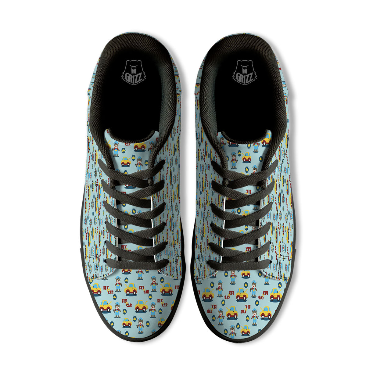 Mechanic Cartoon Print Pattern Black Low Top Sneakers-grizzshop